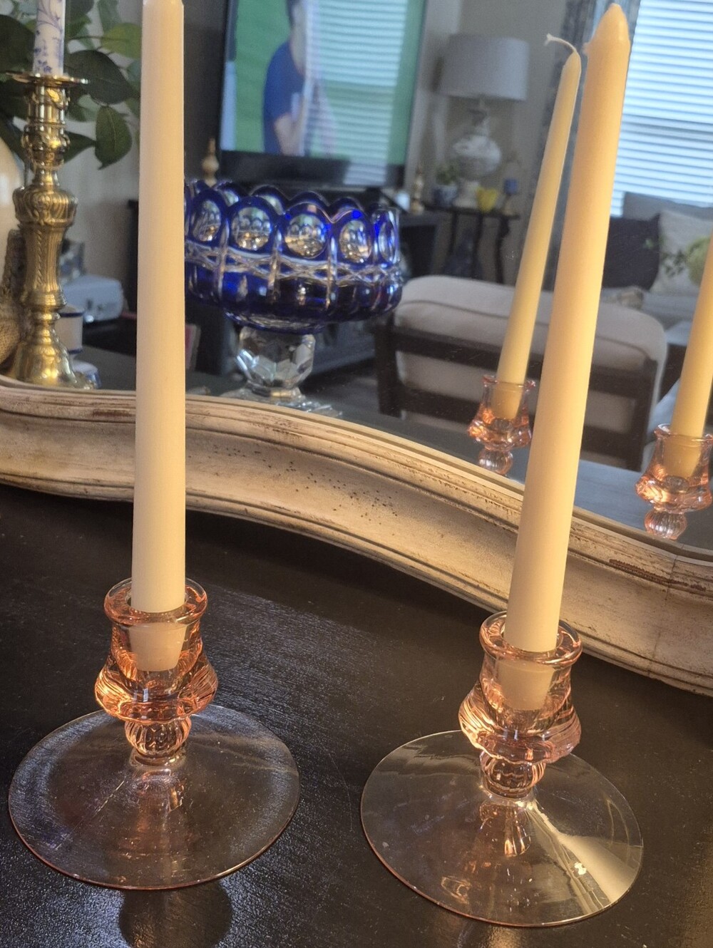 2 Pink Depression Glass Candlestick Holders Tiffin-Franciscan or Fostoria